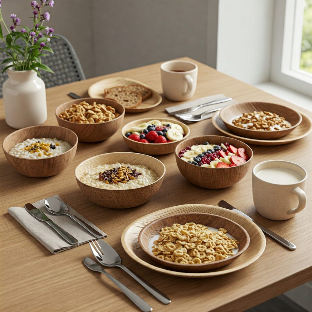 everyday use palm leaf tableware breakfast table