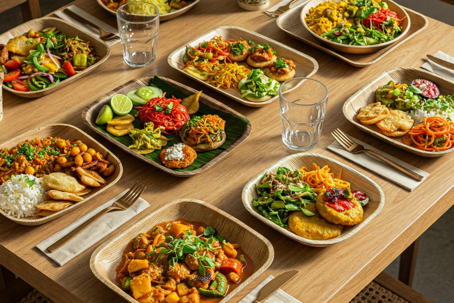 palm leaf plate hot cold food