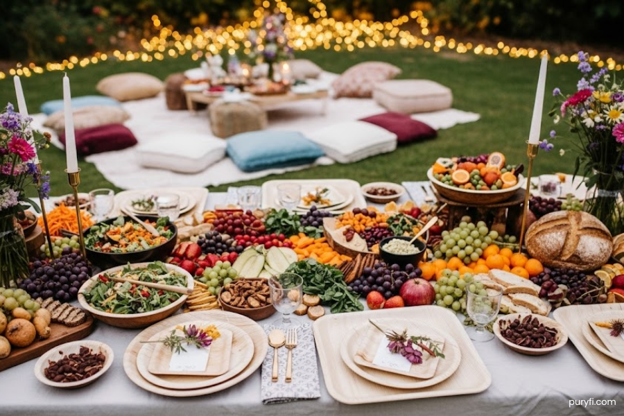 bohemian eco-friendly party spread