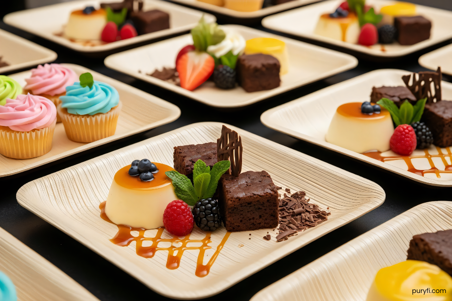 food display on palm leaf plates