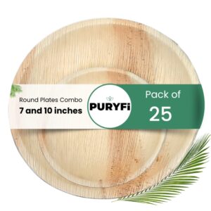 Palm Leaf Plates - Round 7 and 10 inch (Combo Pack of 25 each)