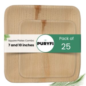 Palm Leaf Plates - Square, 7 and 10 inches (Combo Pack of 25 Each)