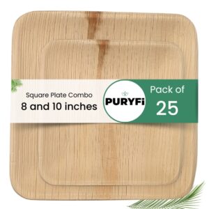 Palm Leaf Plates - Square 8 and 10-inch (Combo Pack of 25 each)