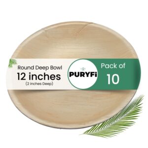 Palm Leaf Bowl - Round 12-inch (2 inches Deep - Pack of 10)